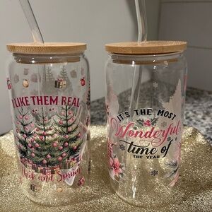 Festive Glass Tumblers with Bamboo Lids